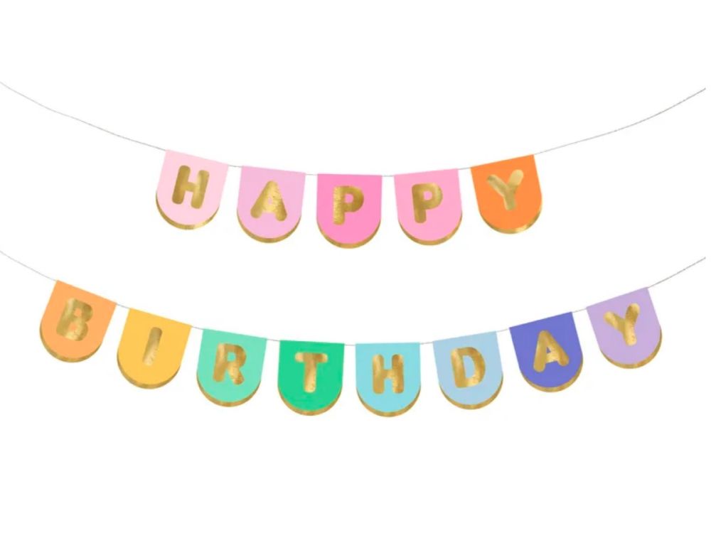 Happy Birthday Banner - PartyDeco - colorful mix, 163 cm