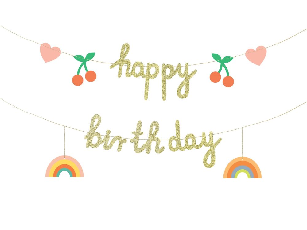 Baner urodzinowy Happy Birthday - PartyDeco - brokatowy, 100 cm