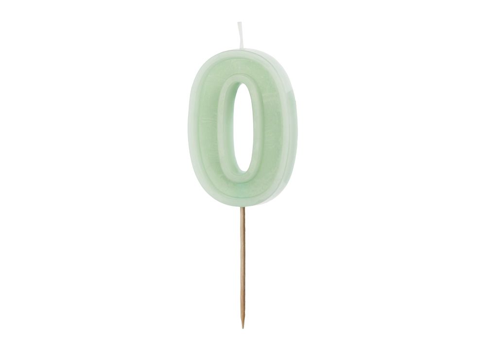 Birthday candle - PartyDeco - light green, number 0