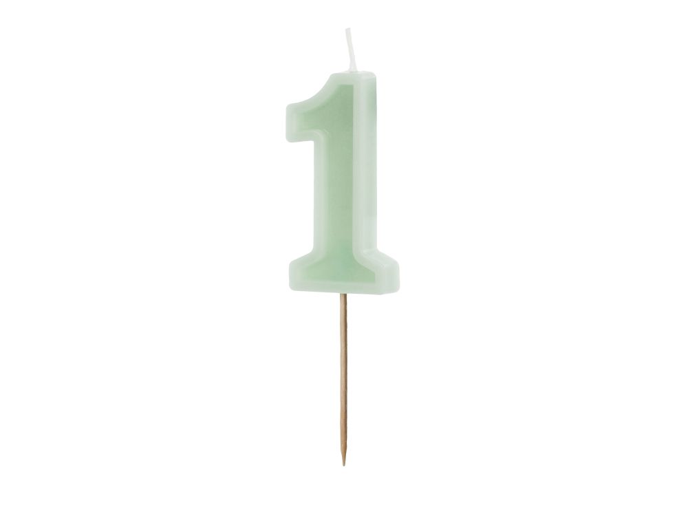 Birthday candle - PartyDeco - light green, number 1