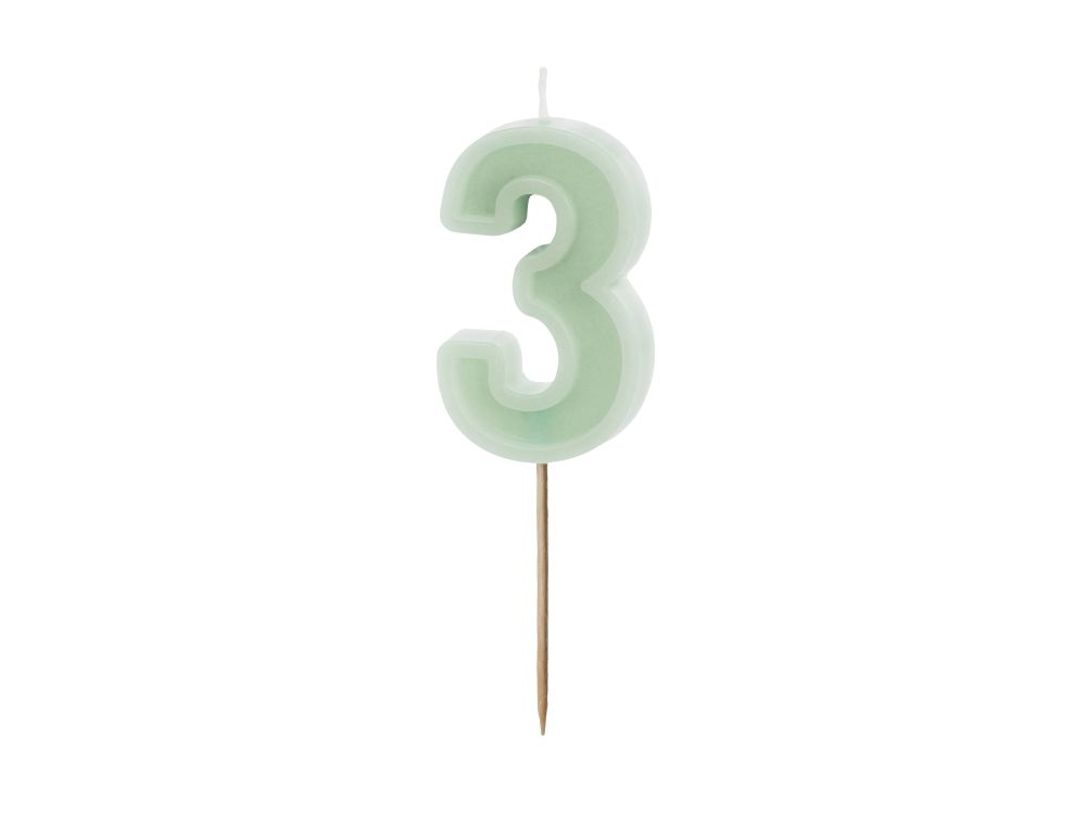 Birthday candle - PartyDeco - light green, number 3