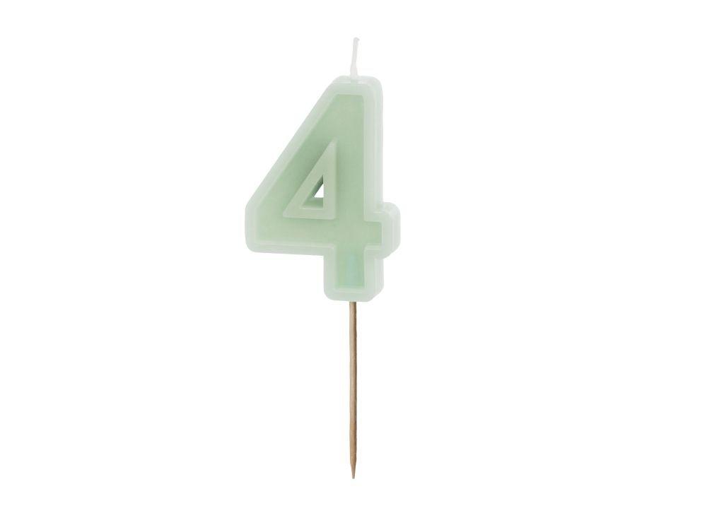 Birthday candle - PartyDeco - light green, number 4