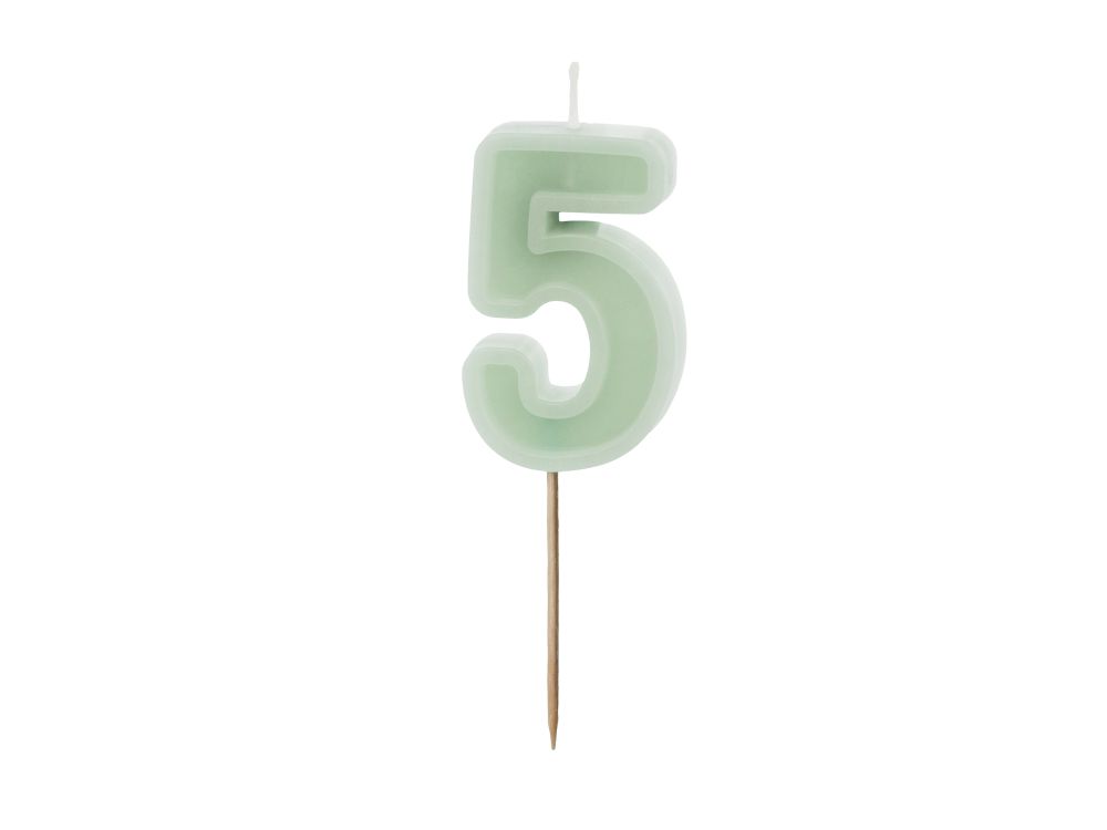 Birthday candle - PartyDeco - light green, number 5