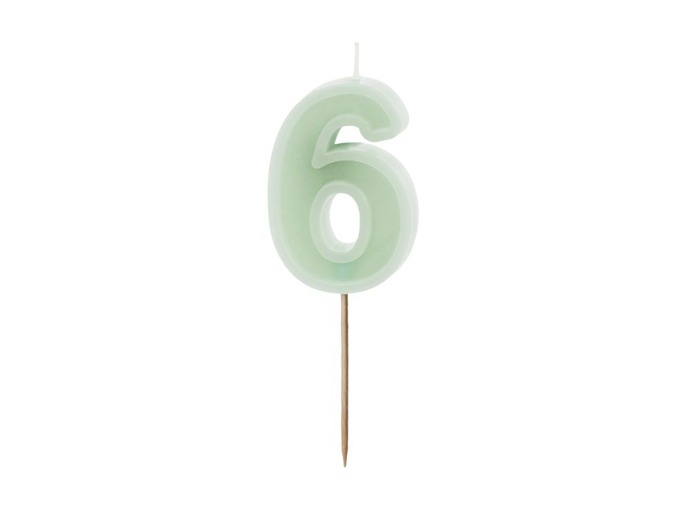 Birthday candle - PartyDeco - light green, number 6