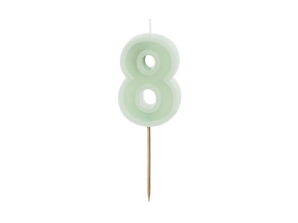 Birthday candle - PartyDeco - light green, number 8