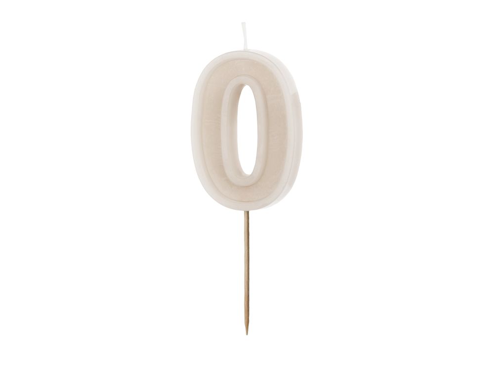 Birthday candle - PartyDeco - pale beige, number 0