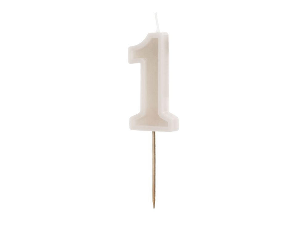 Birthday candle - PartyDeco - pale beige, number 1