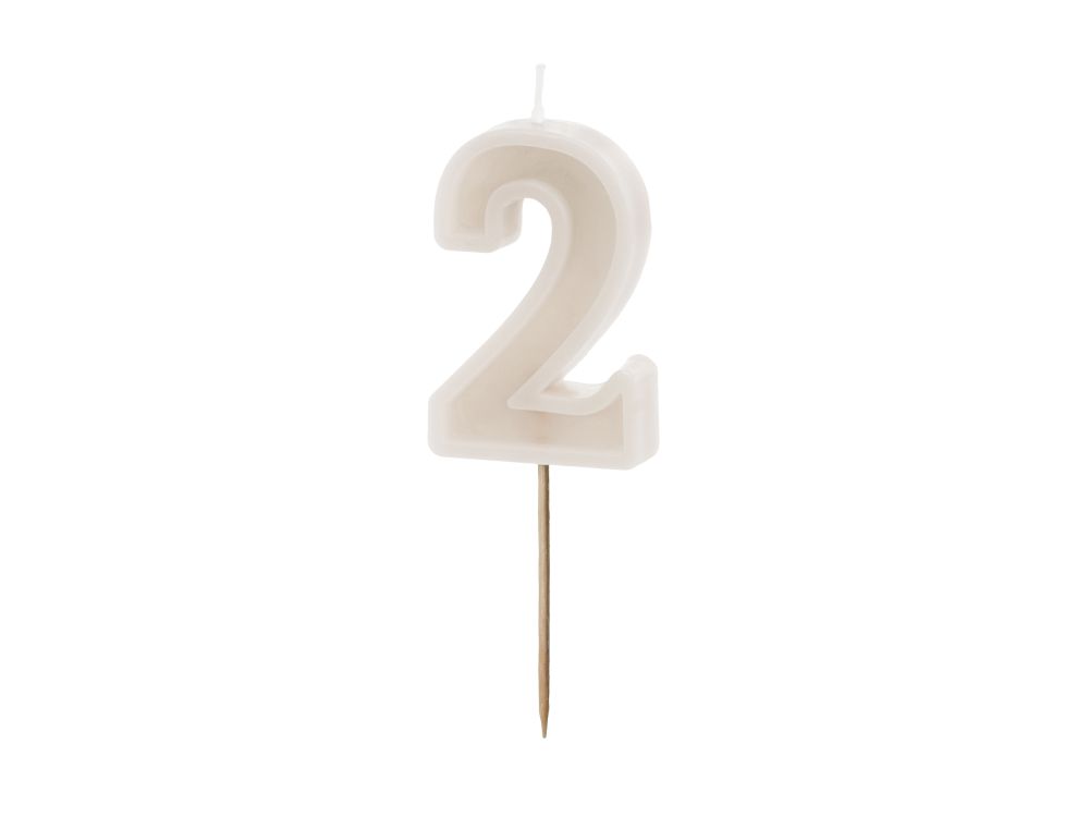 Birthday candle - PartyDeco - pale beige, number 2