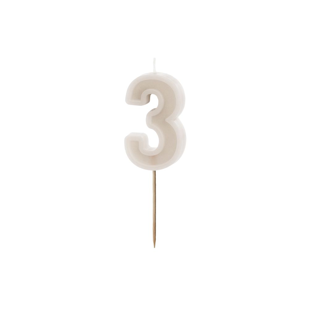 Birthday candle - PartyDeco - pale beige, number 3