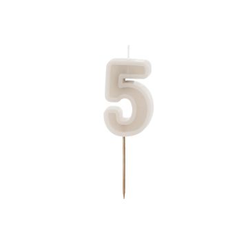 Birthday candle - PartyDeco - pale beige, number 5