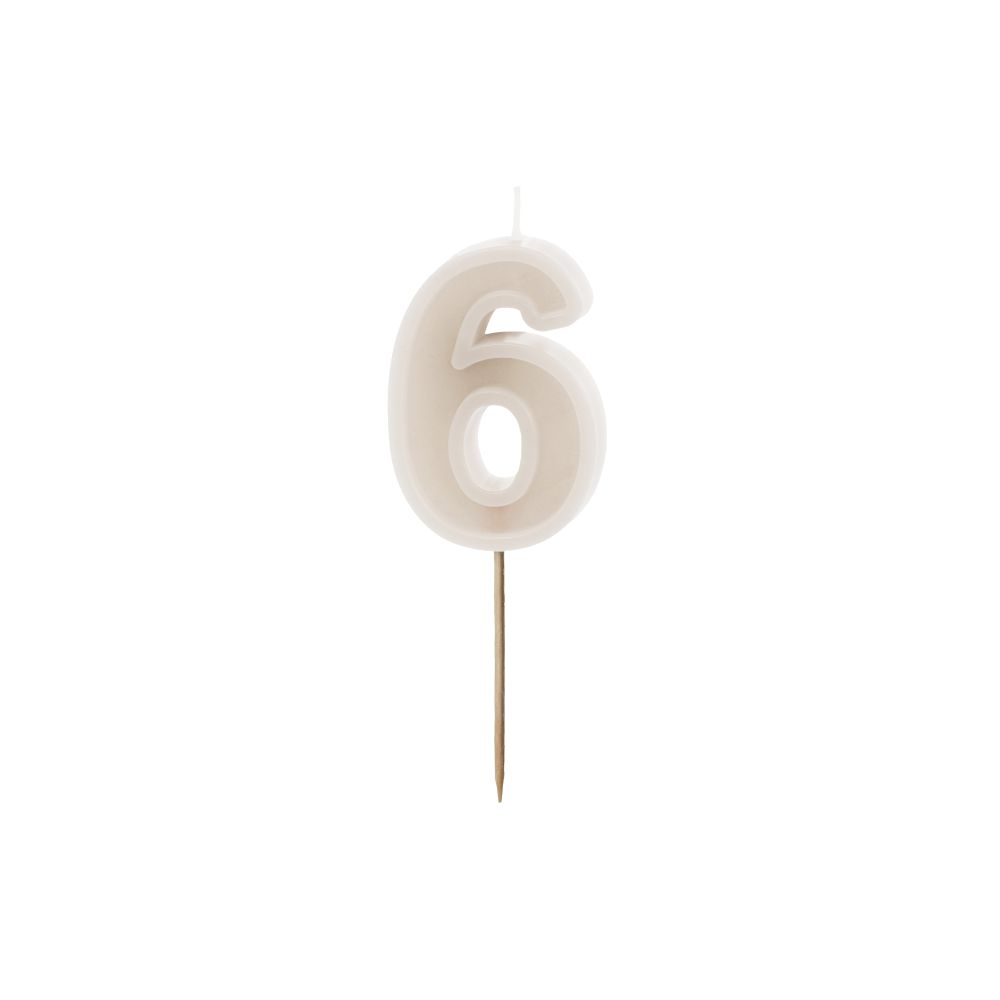 Birthday candle - PartyDeco - pale beige, number 6