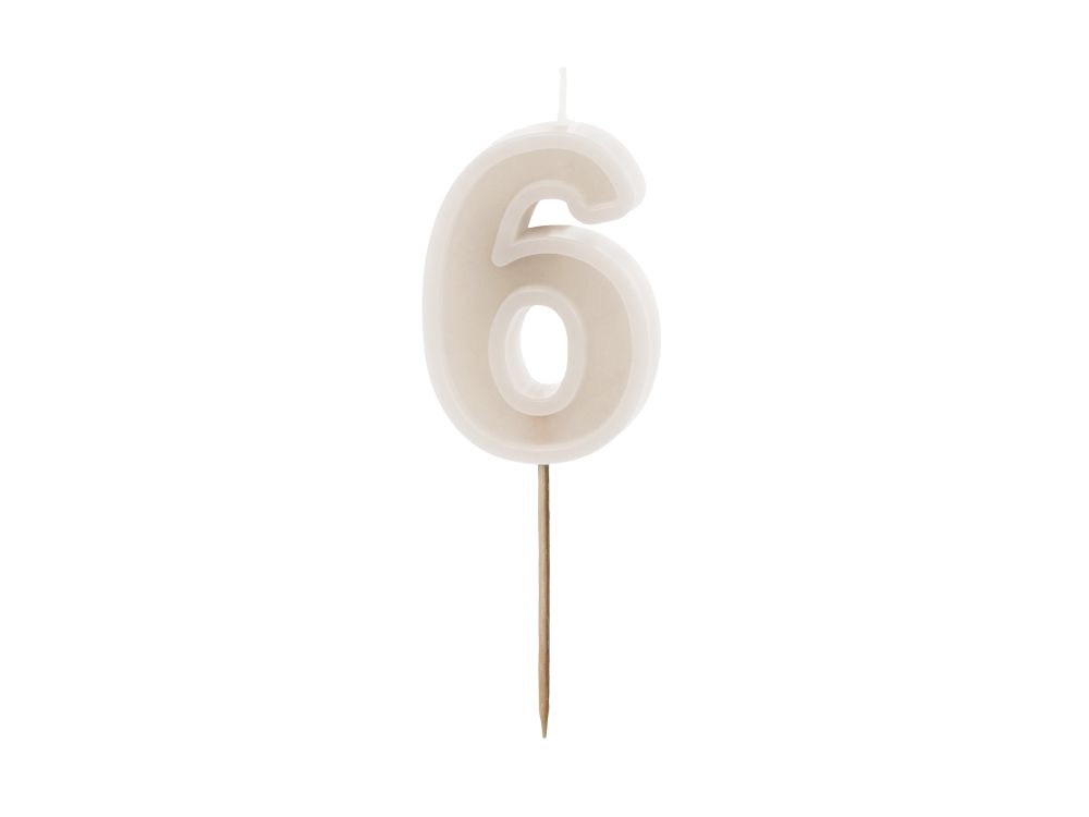 Birthday candle - PartyDeco - pale beige, number 6