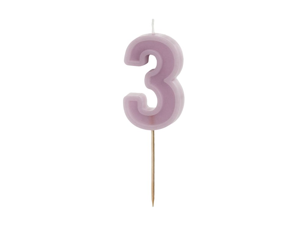 Birthday candle - PartyDeco - light violet, number 3