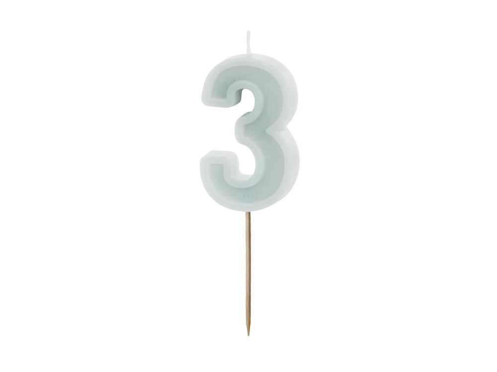 Birthday candle - PartyDeco - light mint, number 3