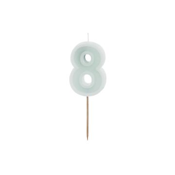 Birthday candle - PartyDeco - light mint, number 8