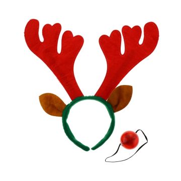 Christmas Headband for Kids - GoDan - Red Reindeer Antlers and Nose