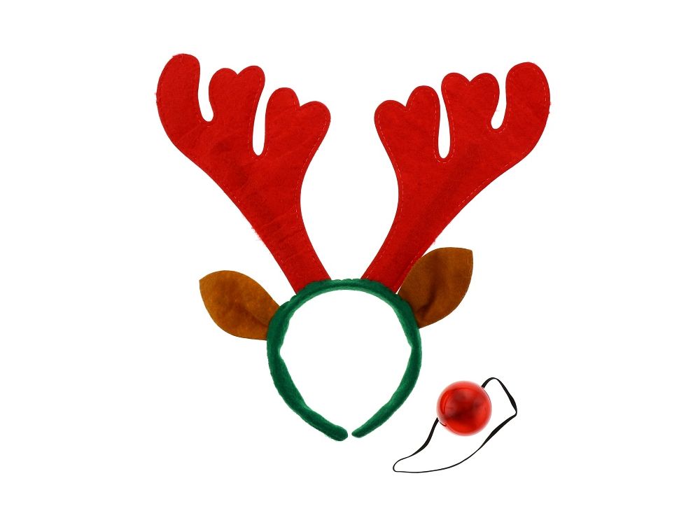 Christmas Headband for Kids - GoDan - Red Reindeer Antlers and Nose