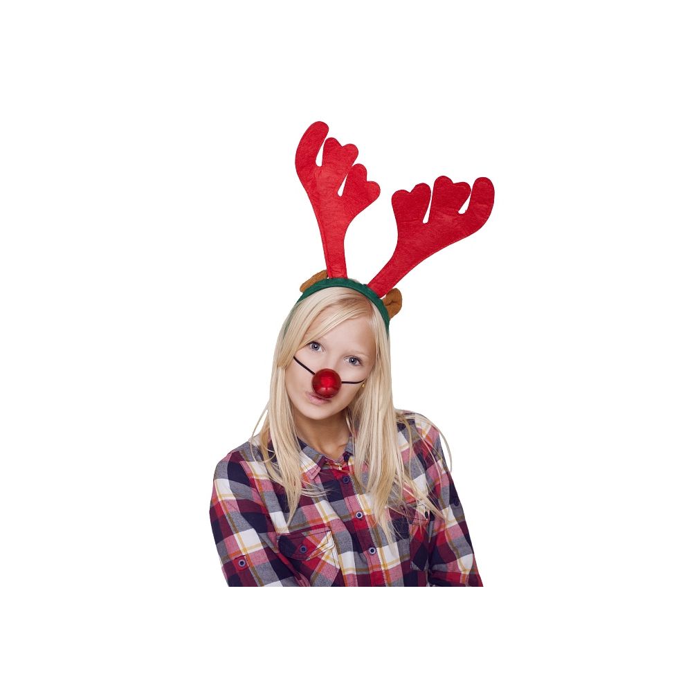 Christmas Headband for Kids - GoDan - Red Reindeer Antlers and Nose