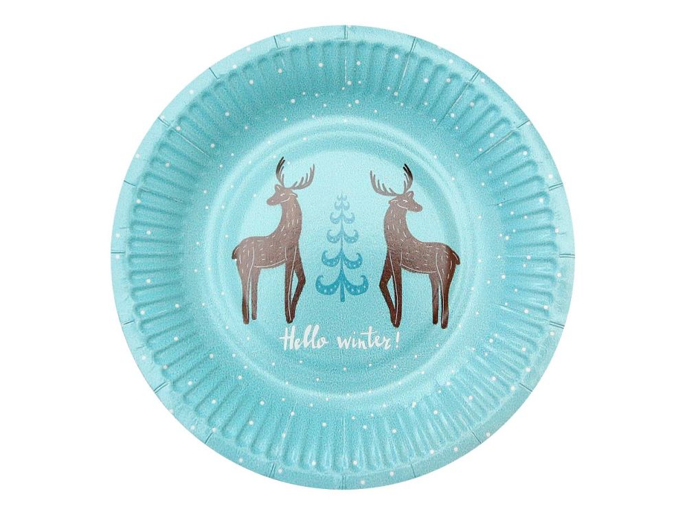 Christmas plates Hello Winter - GoDan - light blue, 18 cm, 6 pcs.
