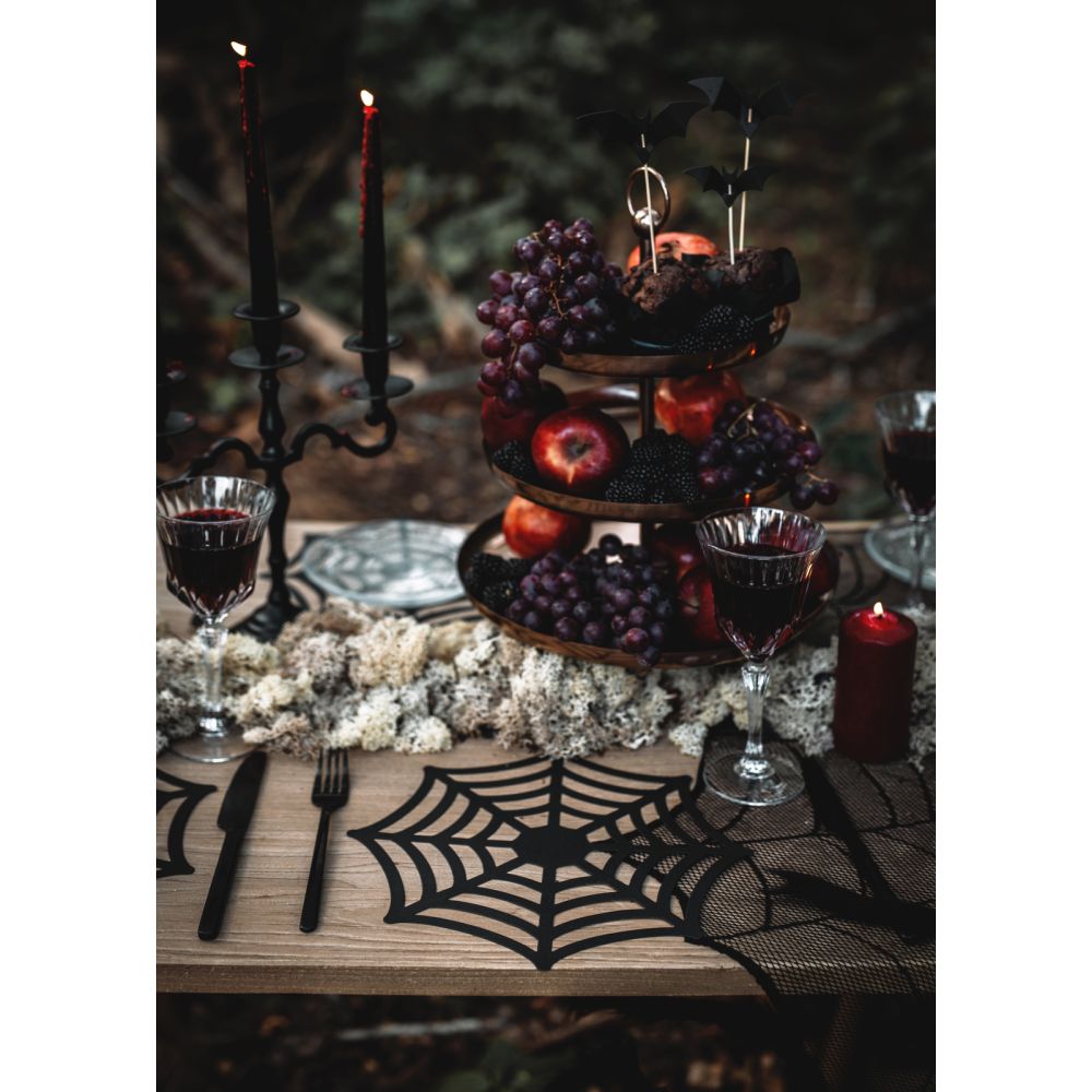 Halloween Spiderweb Placemats - PartyDeco - Black, 4 pcs.