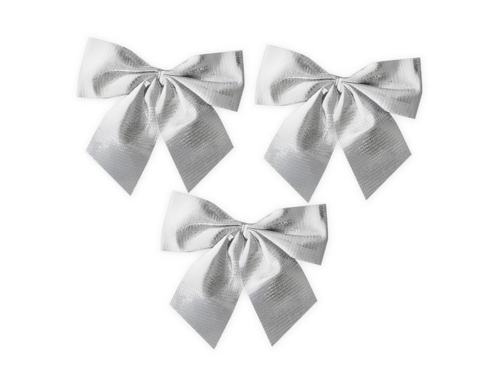 Christmas bows - silver, metallized, 12 cm, 3 pcs.