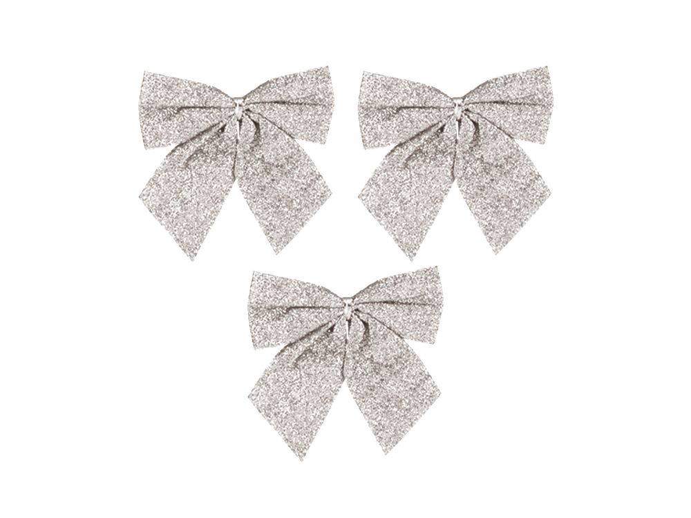 Christmas bows - silver glittered 12 cm 3 pcs