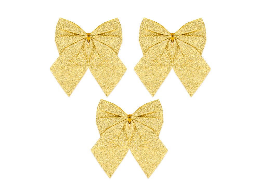 Kokardy świąteczne - złote brokatowe 12 cm 3 szt.