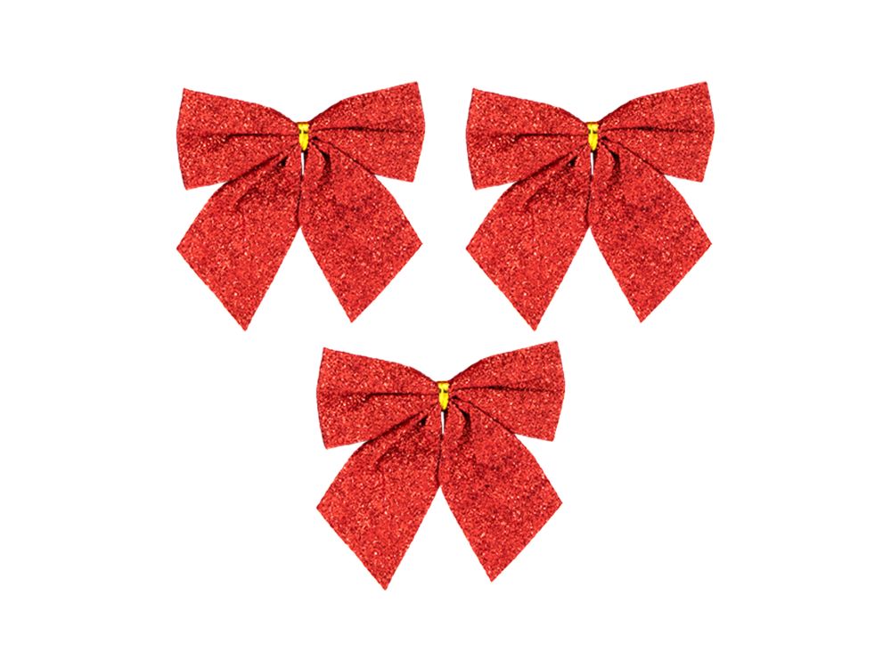 Christmas bows - red glittered 12 cm 3 pcs