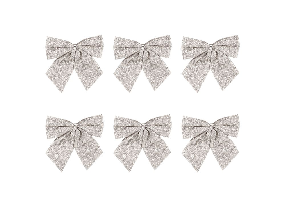 Christmas bows - silver glittered 8 cm 6 pcs