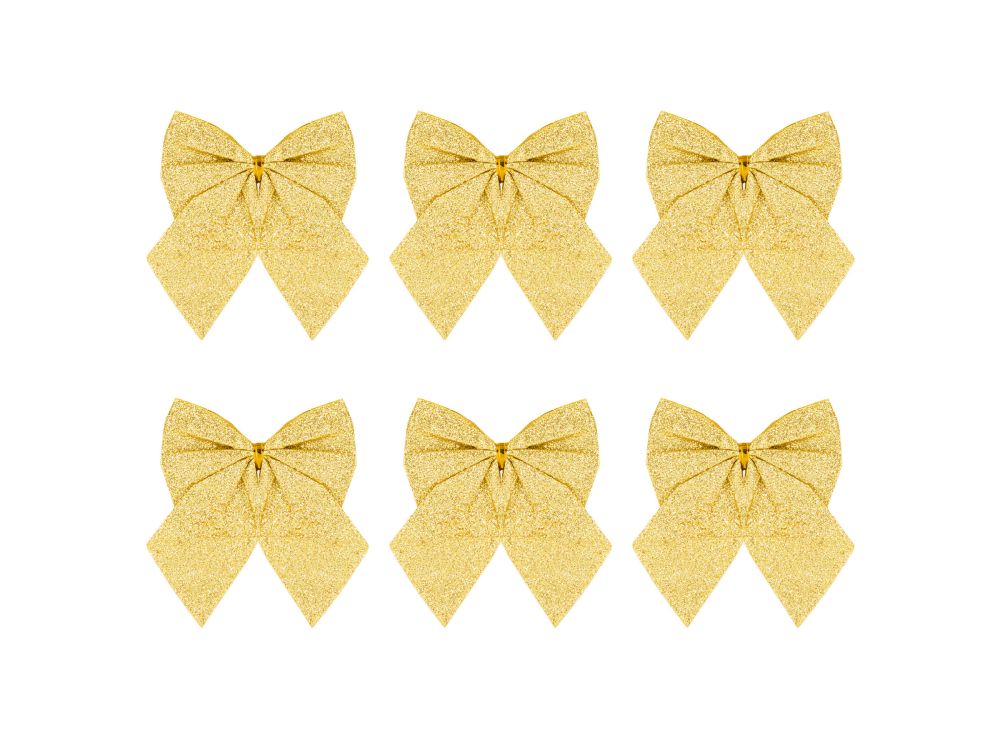 Christmas bows - gold glittered 8 cm 6 pcs