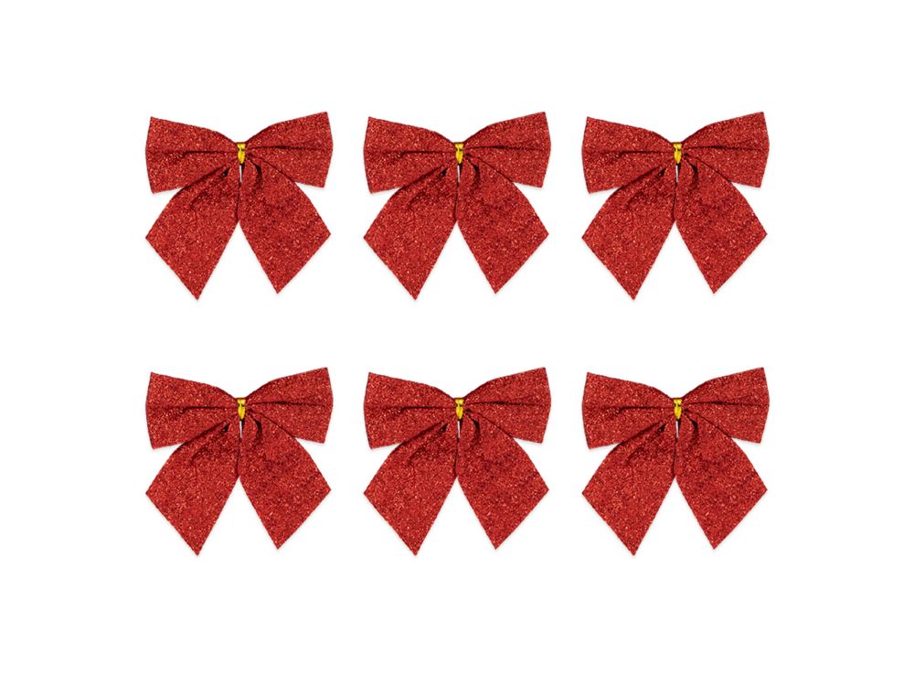 Christmas bows - red glittered 8 cm 6 pcs