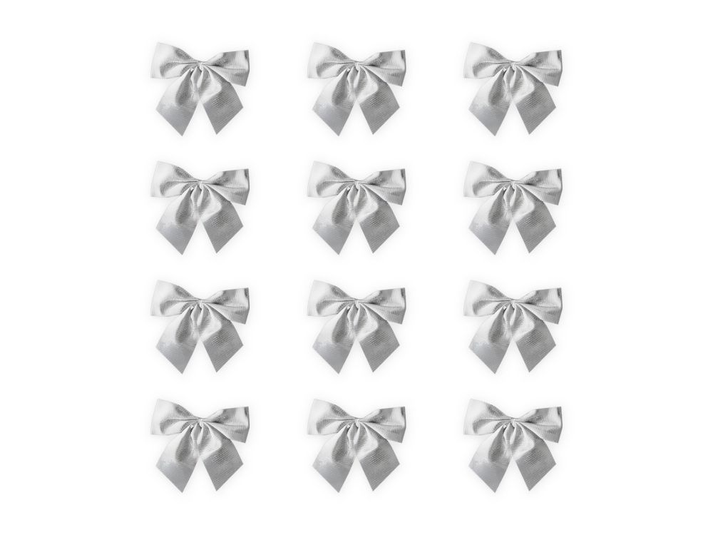 Christmas bows - silver, metallized, 5 cm, 12 pcs.