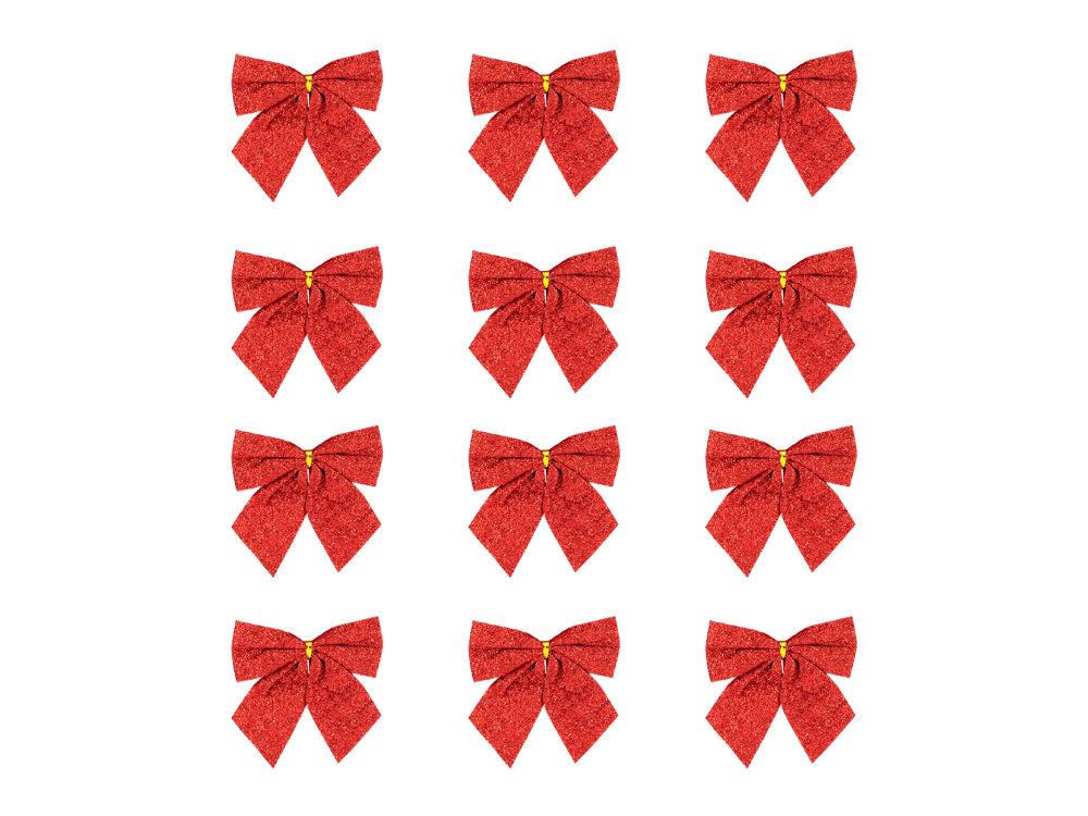 Christmas bows - red glittered 5 cm 12 pcs