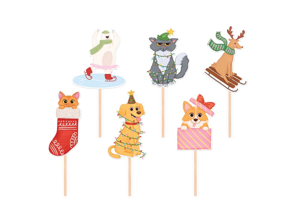 Christmas Cupcake Toppers Animals - 6 pcs.