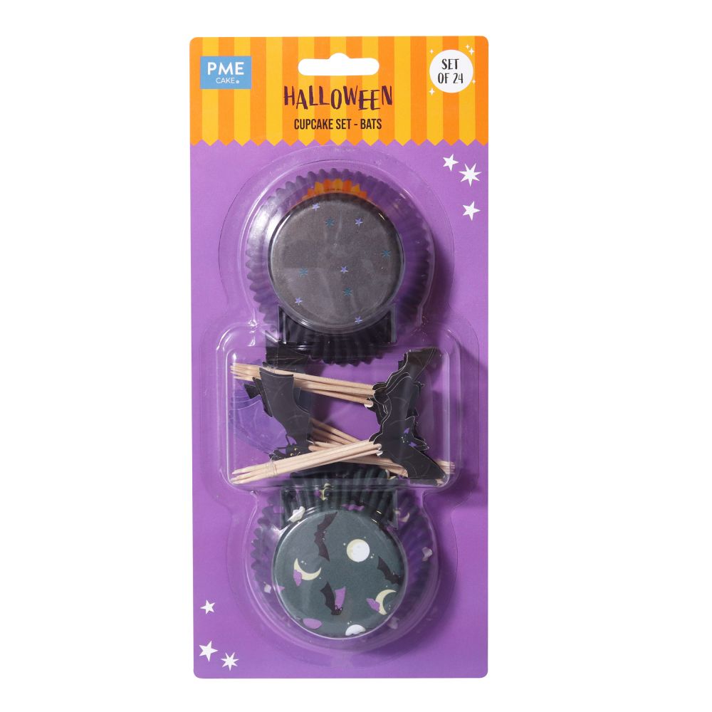 Papilotki i toppery na muffinki Halloween Bats - PME - 48 elementów