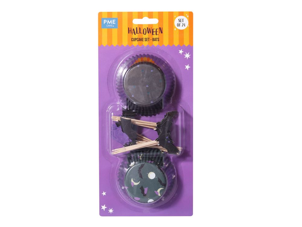 Papilotki i toppery na muffinki Halloween Bats - PME - 48 elementów