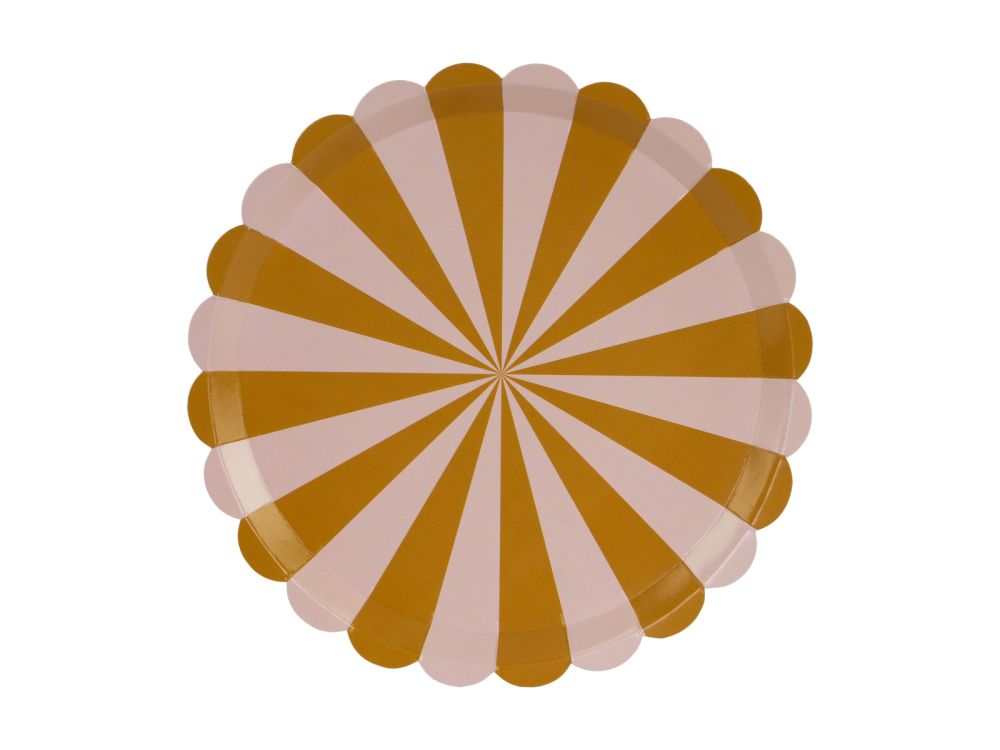 Talerzyki papierowe Paski - PartyDeco - brązowo-różowe, 21 cm, 6 szt.