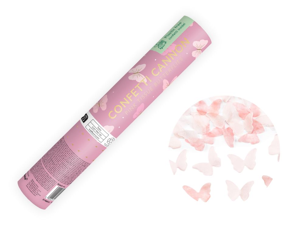 Confetti Popper - Party Deco - pink butterflies