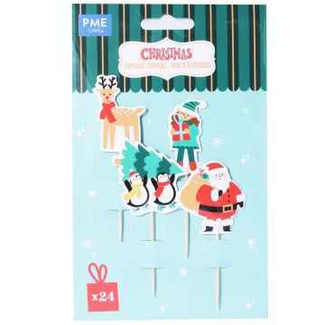 Christmas cupcake toppers Santa & Friends - PME - 24 pcs.