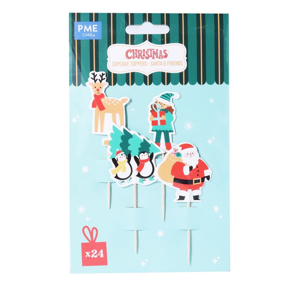 Christmas cupcake toppers Santa & Friends - PME - 24 pcs.