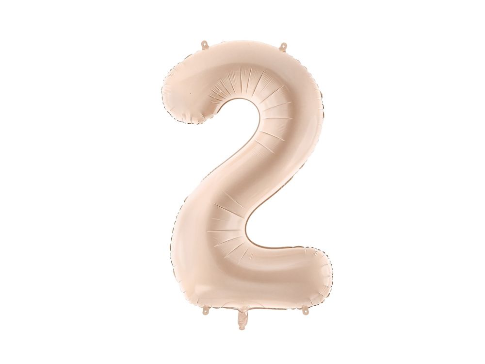Foil balloon - PartyDeco - number 2, dark beige, 72 cm