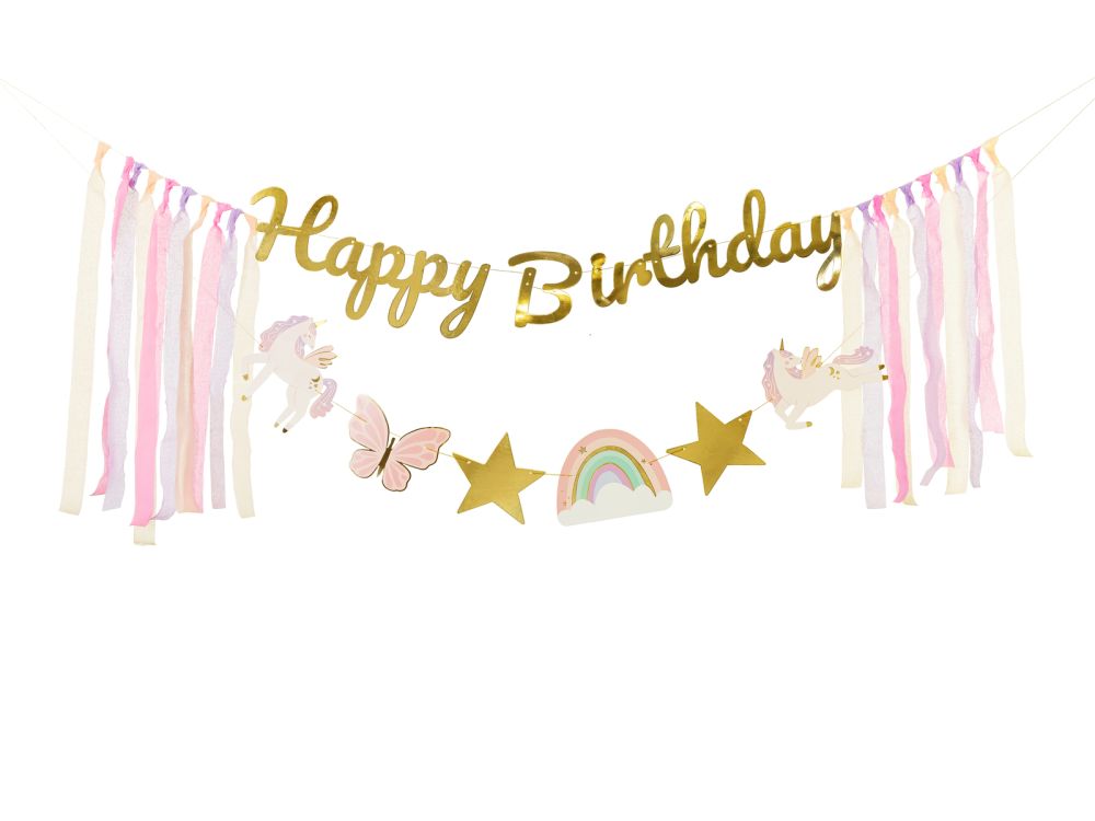 Happy Birthday Banner - PartyDeco - Unicorn, 230 cm