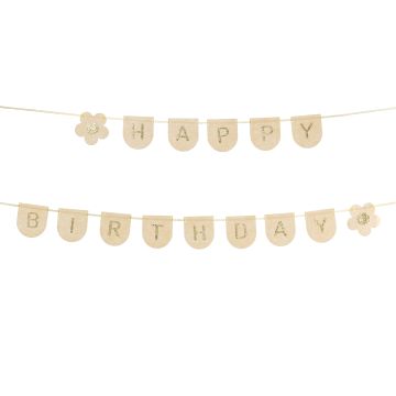 Happy Birthday Banner - PartyDeco - felt, beige, 300 cm