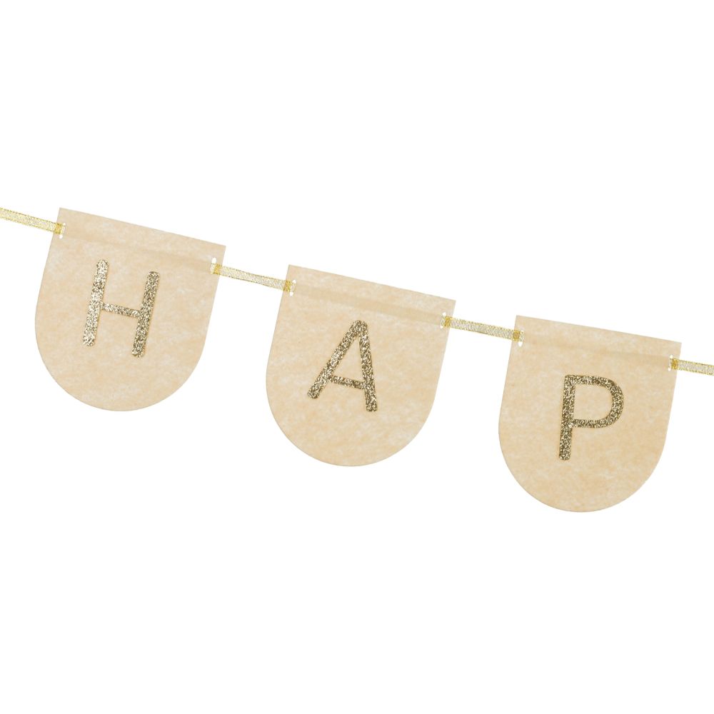 Happy Birthday Banner - PartyDeco - felt, beige, 300 cm