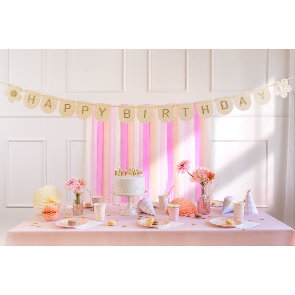 Happy Birthday Banner - PartyDeco - felt, beige, 300 cm