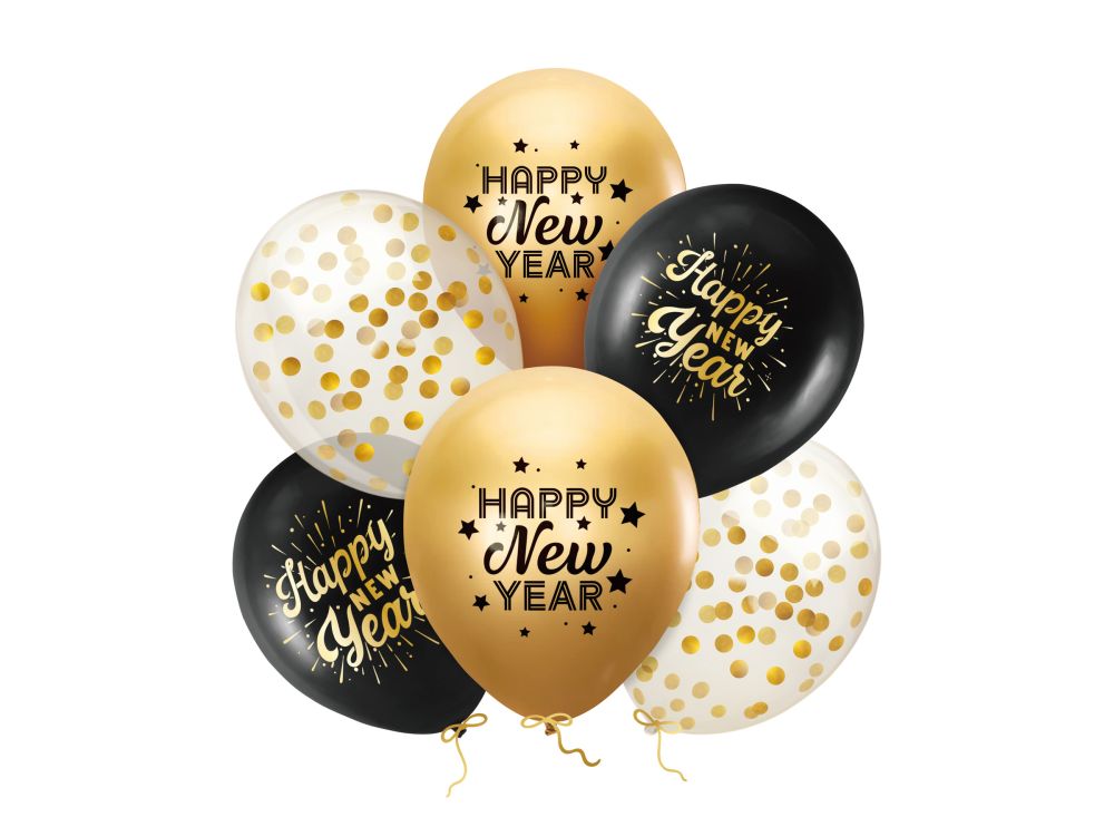 Balony lateksowe na Sylwestra - Happy New Year 30 cm 6 szt.