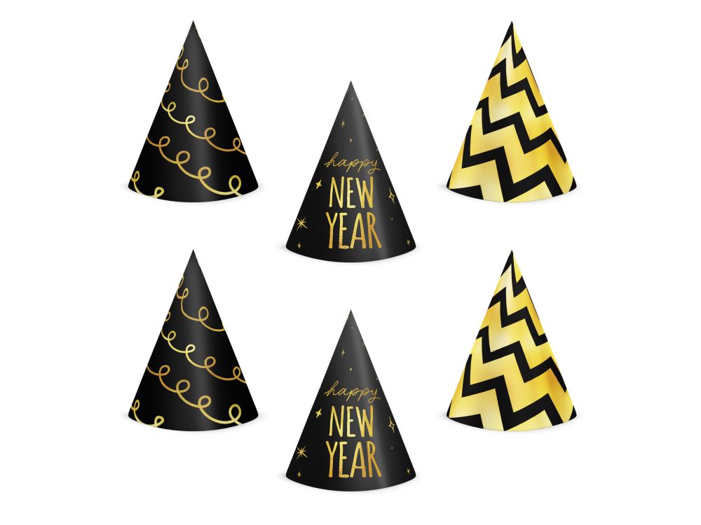 Czapeczki papierowe na Sylwestra - Happy New Year 6 szt.