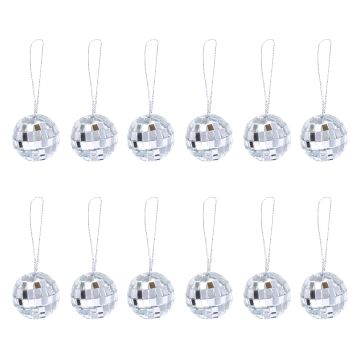 Disco Ball decorative pendants - silver, 3 cm, 12 pcs.