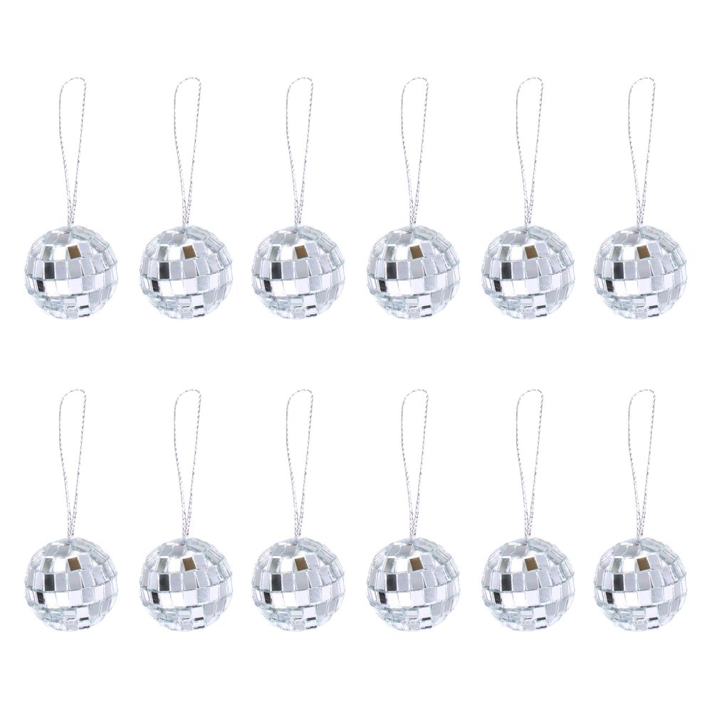 Disco Ball decorative pendants - silver, 3 cm, 12 pcs.