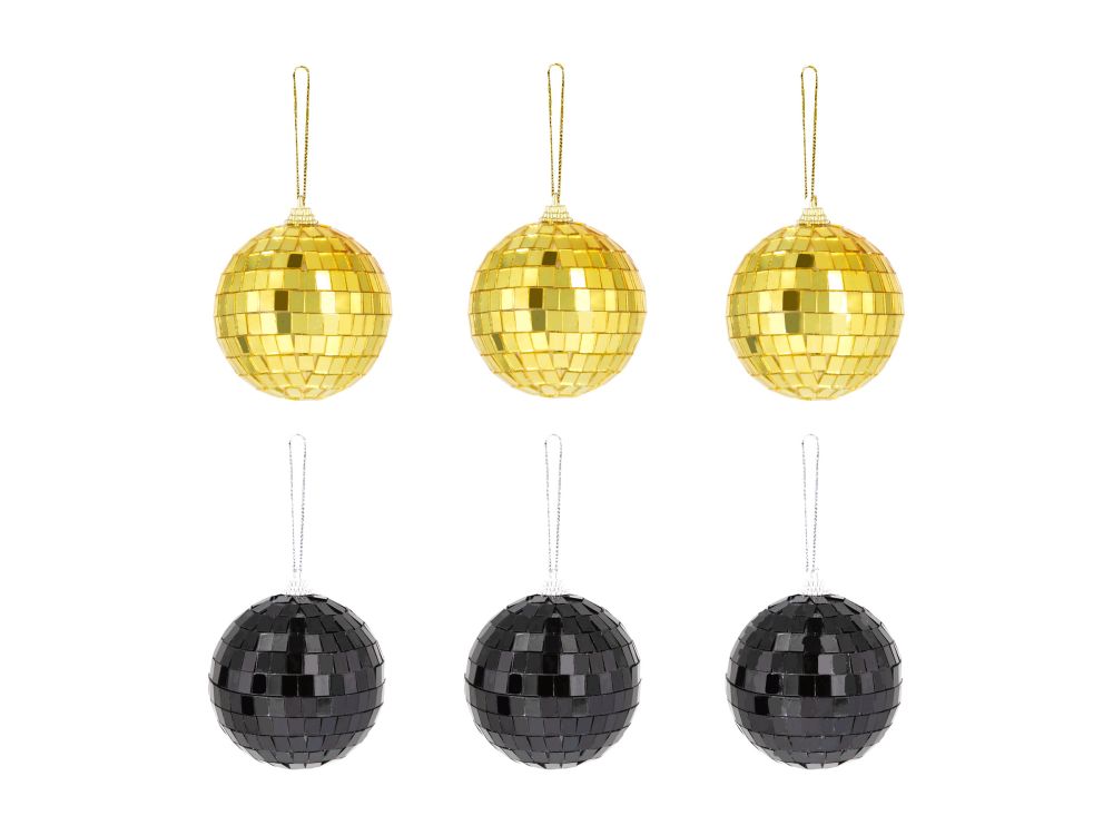 Disco Ball decorative pendants - gold and black, 7 cm, 6 pcs.